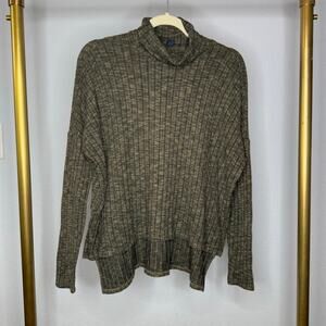 American Eagle Womens Sweater Mock Neck Oversized Hi Low Hem Ribbed Green USA XS